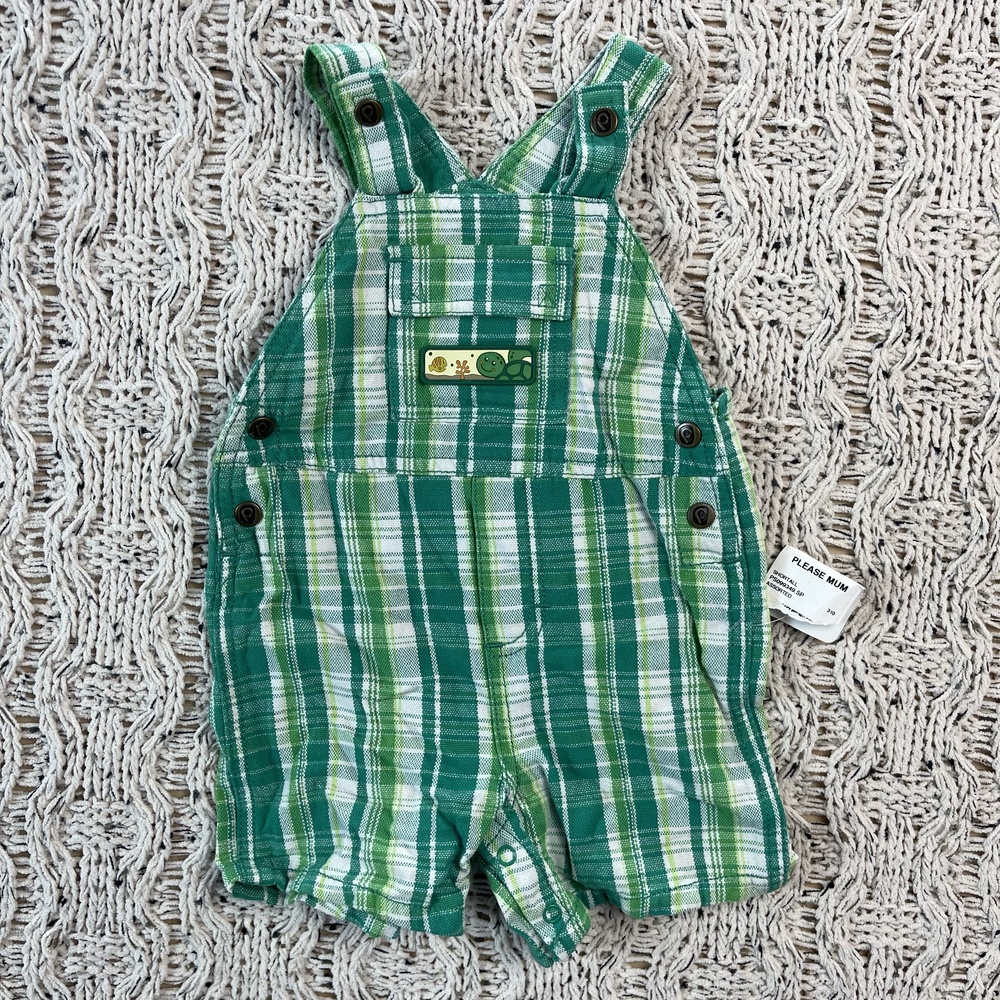 Please Mum Shortall PS099349.SP Shortalls Kids 3-6M Green Cotton Blend NWT